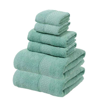 Luxury Green Blue Cotton Towel Set - Soft & Absorbent (6 Pcs)