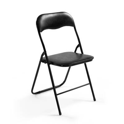 4x Portable Vinyl Folding Chair Padded Seat Steel Frame Black 4 Pack