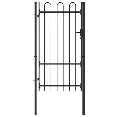 Fence Gate Single Door with Arched Top Steel (Black)