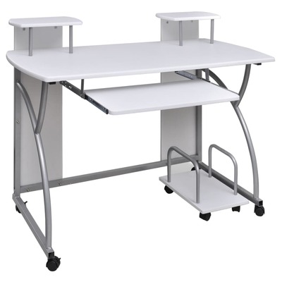 Mobile Computer Desk Pull Out Tray White Office Student Table