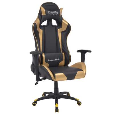 Reclining Office Racing Chair Artificial Leather Gold