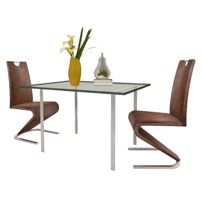 Dining Chairs 2pcs Brown Faux Leather