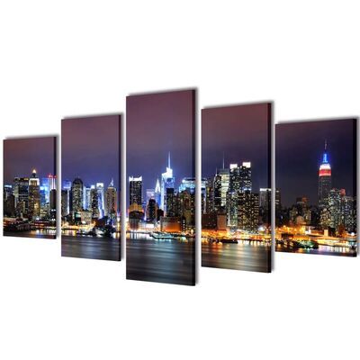 Canvas Wall Print Set Colourful New York Skyline S   