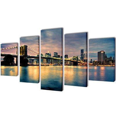 Canvas Wall Print Set Brooklyn Bridge River View S    