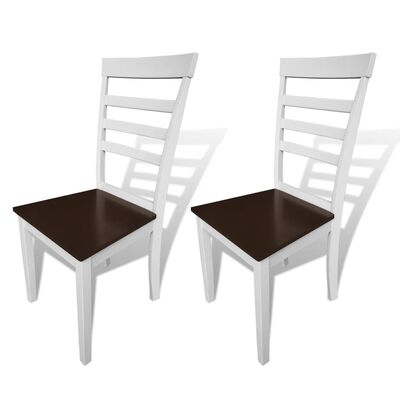 Dining Chairs 2 pcs White and Brown Solid Wood and MDF