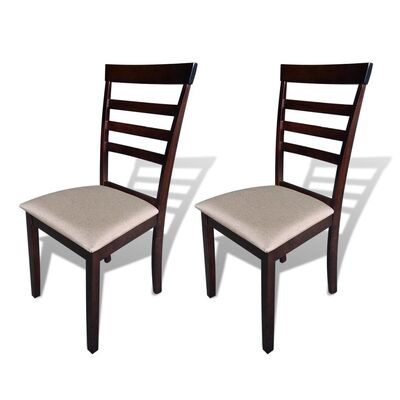 Dining Chairs 2 pcs Brown and Cream Solid Wood and Fabric