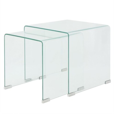 Two Piece Nesting Table Set Tempered Glass Clear