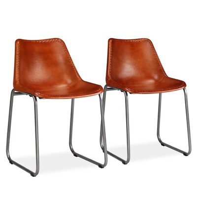 Dining Chairs 2 pcs Brown Real Leather