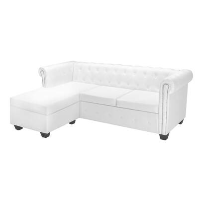 L-shaped Chesterfield Sofa Artificial Leather White