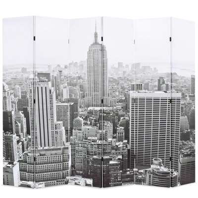 Folding Room Divider New York by Day Black and White