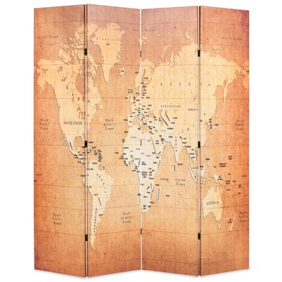 Folding Room Divider  World Map Yellow