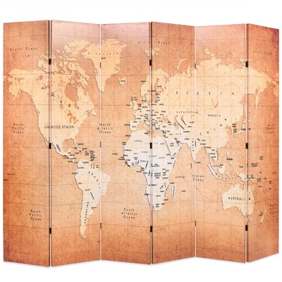 Folding Room Divider World Map Yellow