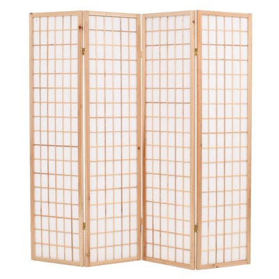 Folding 4-Panel Room Divider Japanese Style Natural