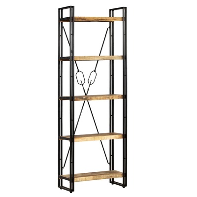 5-Tier Bookcase Solid Mango Wood and Steel 