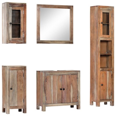 5 Piece Bathroom Set Solid Acacia Wood