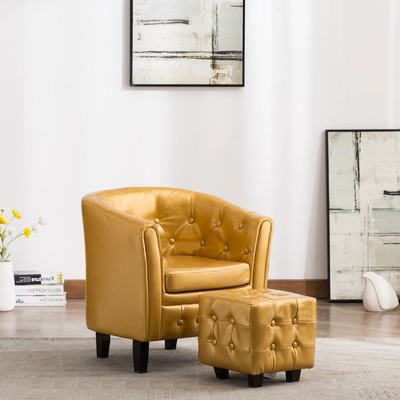 Tub Chair with Footstool Gold faux Leather