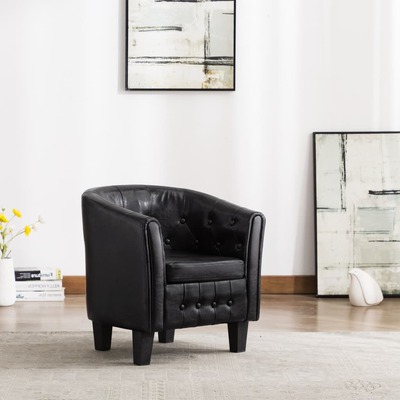 Tub Chair Black faux Leather