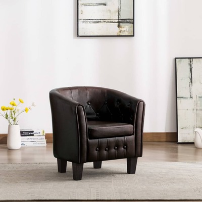 Tub Chair Brown faux Leather