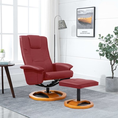 Swivel TV Armchair with Foot Stool Wine Red Faux Leather