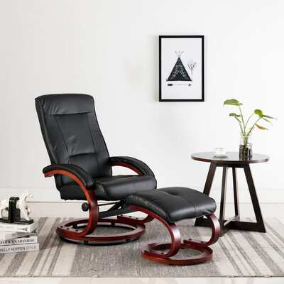 Reclining Chair with Footstool Black Faux Leather