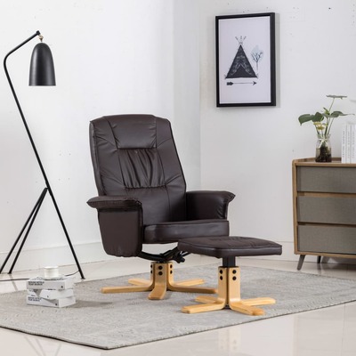 Armchair with Footrest Brown faux Leather