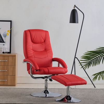 Reclining Chair with Footstool Red faux Leather