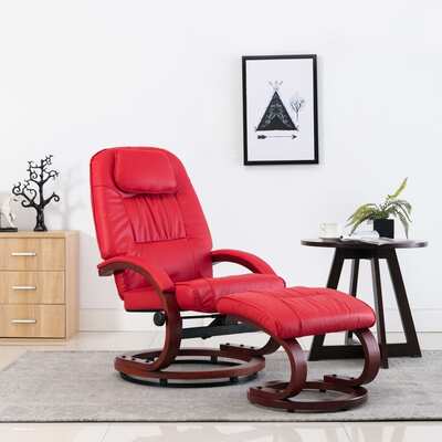 Reclining Chair with Footstool Red Faux Leather