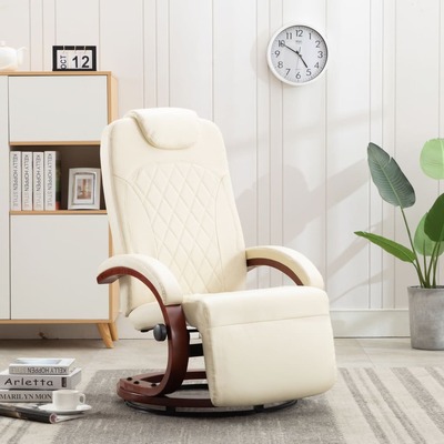 TV Recliner Cream White Faux Leather