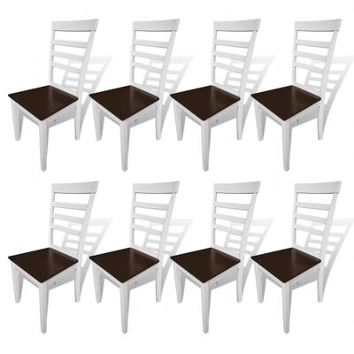 Dining Chairs 8 pcs White and Brown Solid Wood and MDF