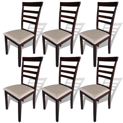 Dining Chairs 6 pcs Brown and Cream Solid Wood and Fabric