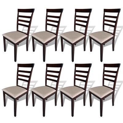 Dining Chairs 8 pcs Brown and Cream Solid Wood and Fabric