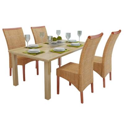 Dining Chairs 4 pcs Brown Natural Rattan