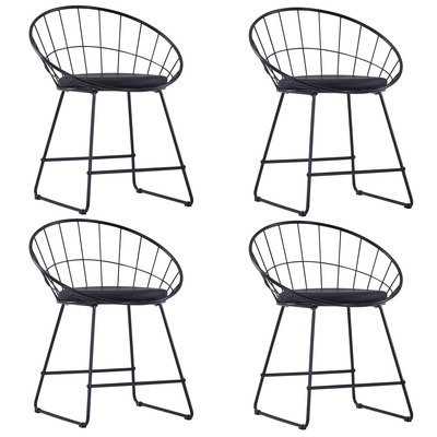 Dining Chairs with faux Leather Seats 4 pcs Black Steel