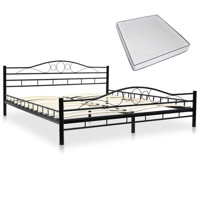 Bed with Memory Foam Mattress, Black Metal  King