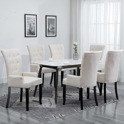 Dining Chairs with Armrests 6 pcs Beige Fabric