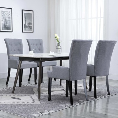 Dining Chairs with Armrests 4 pcs Light Grey Fabric