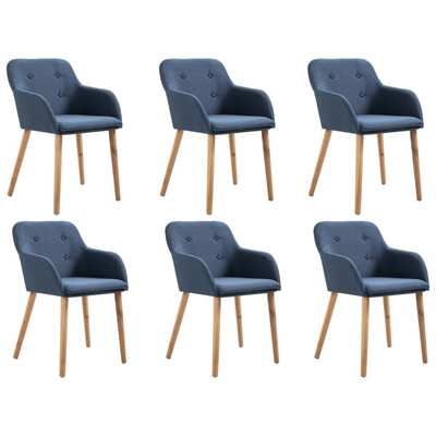 Dining Chairs 6 pcs Blue Fabric and Solid Oak Wood