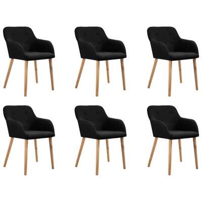 Dining Chairs 6 pcs Black Fabric and Solid Oak