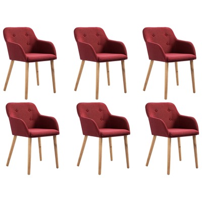 6 pcs Wine Red Fabric and Solid Oak Dining Chairs