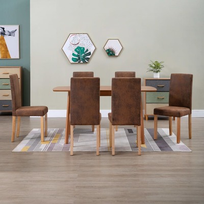 Dining Chairs 6 pcs Brown faux Suede Leather