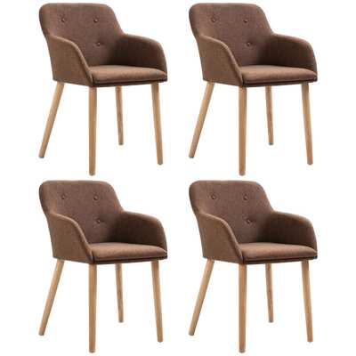 Dining Chairs 4 pcs Brown Fabric and Solid Oak Wood