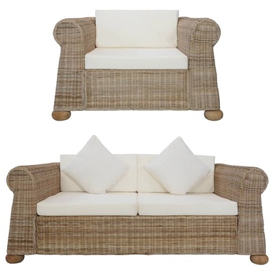 2 Piece Sofa Set with Cushions Natural Rattan