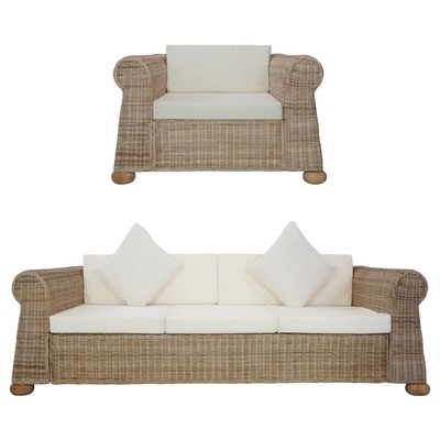 2 Piece Sofa Set with Cushions Natural Rattan