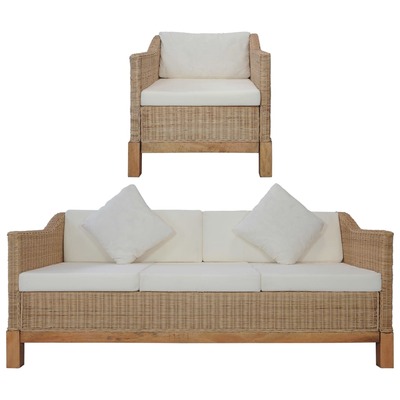 2 Piece Sofa Set with Cushions Natural Rattan