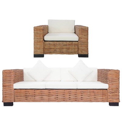 2 Piece Sofa Set with Cushions Natural Rattan