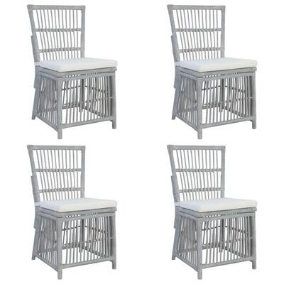 Dining Chairs with Cushions 4 pcs Grey Natural Rattan