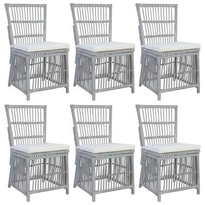 Dining Chairs with Cushions 6 pcs Grey Natural Rattan