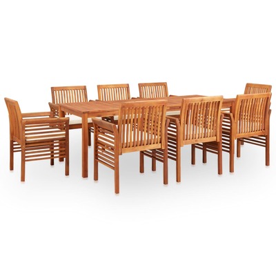 9 Piece Outdoor Dining Set with Cushions Solid Acacia Wood