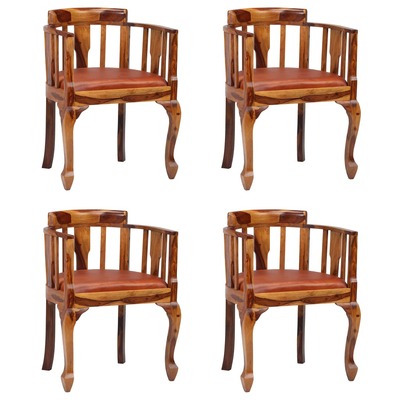 Dining Chairs 4 pcs Real Leather and Solid Sheesham Wood