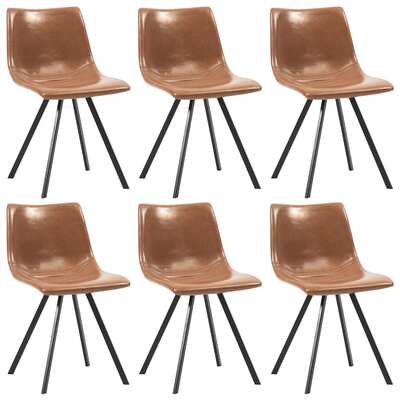 Dining Chairs 6 pcs Shiny Brown Faux Leather